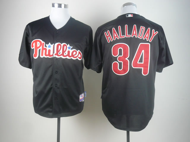 Men Philadelphia Phillies #34 Halladay Black MLB Jerseys->philadelphia phillies->MLB Jersey